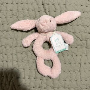 Jellycat Soft Pink Bashful Bunny Ring Rattle NWT
